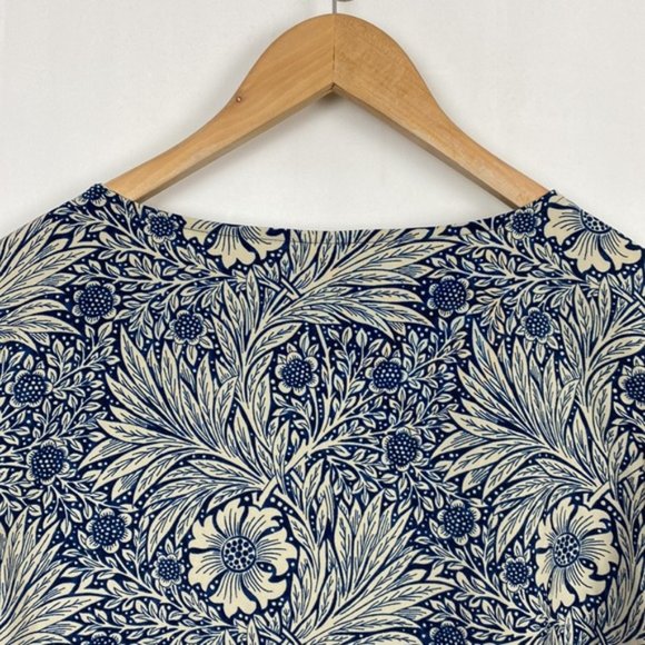 H&M x William Morris & Co 8 Floral Print Tunic Shift Dress Blue Tie Sleeves - Picture 11 of 12